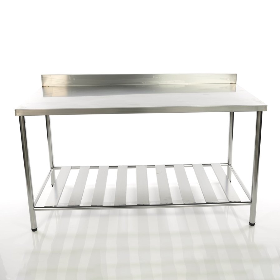 Stainless Steel  table with under slatted shelf with backsplash 