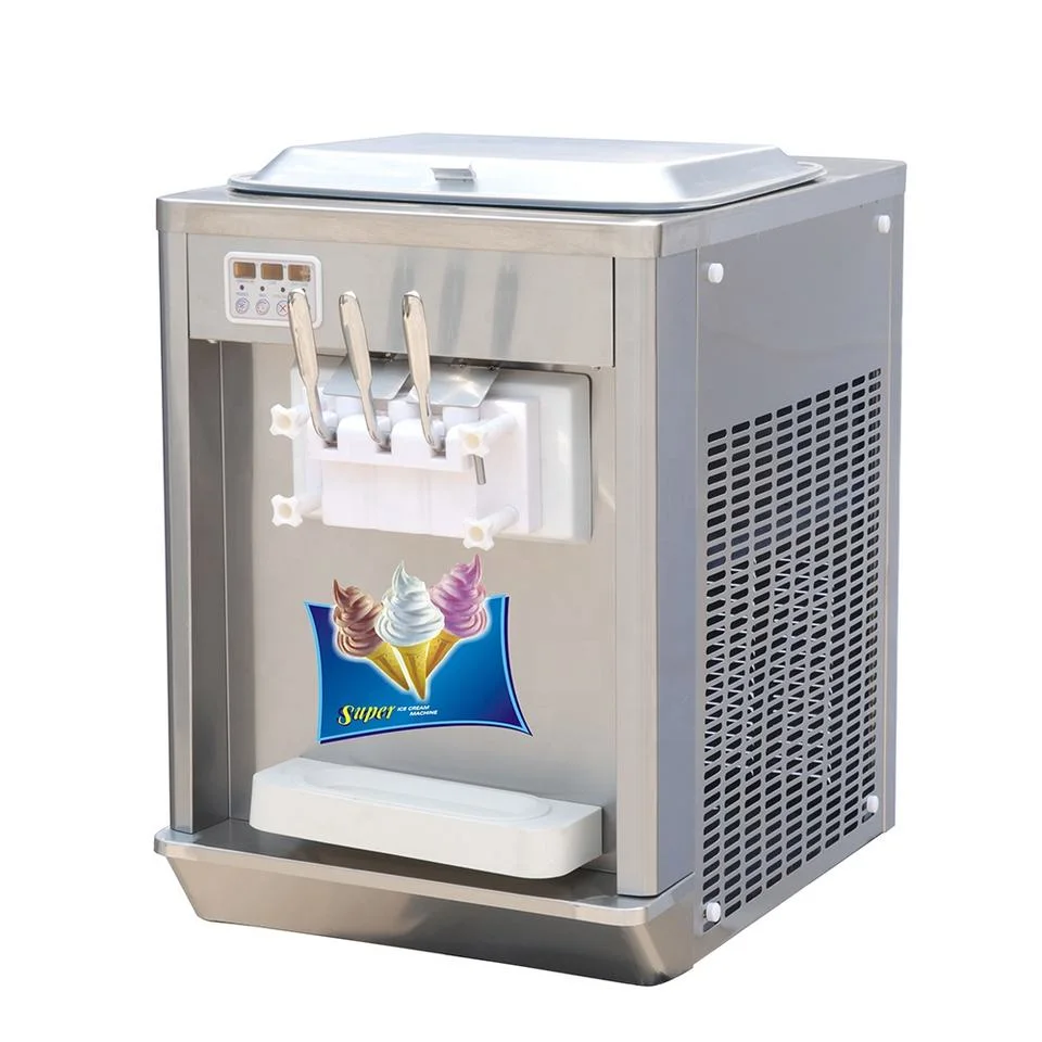 Commercial tabletop three-flavour soft serve ice cream machine